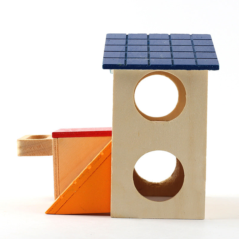 PetTime hamster double decker wooden house with multiple levels and cozy interior for small pets.