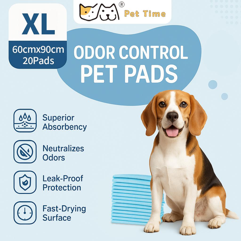 Disposable Pet Training Pads by PetTime, showing absorbent surface and waterproof backing for indoor pet training.