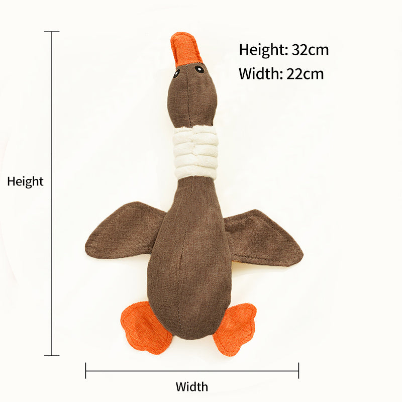 PetTime dog squeaky plush chew toy in the shape of a duck, soft and durable for playful chewing and squeaking fun.