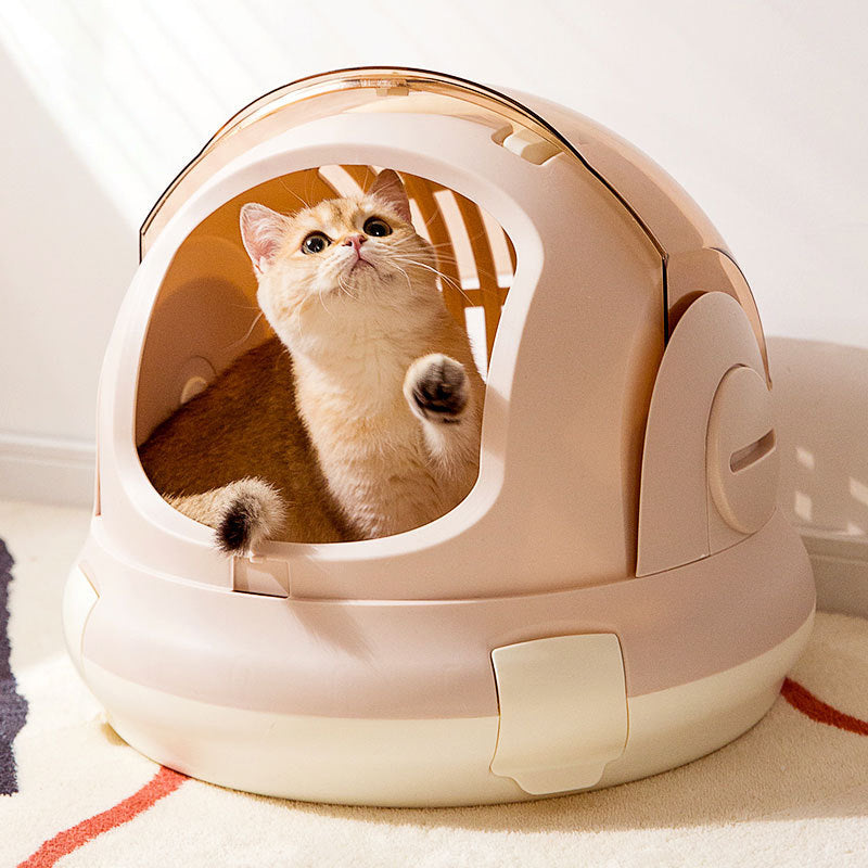 PetTime cat portable space capsule with transparent window and padded interior for comfortable travel.