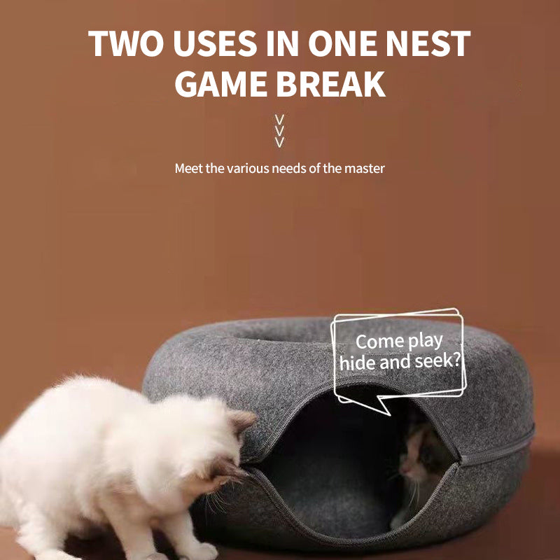 PetTime felt cat nest and donut tunnel, four seasons universal cat bed with cozy, soft woolen material, perfect for feline relaxation