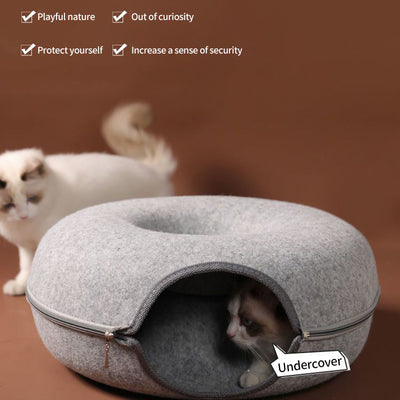 PetTime felt cat nest and donut tunnel, four seasons universal design, cozy soft pet bed with donut shape for cats.