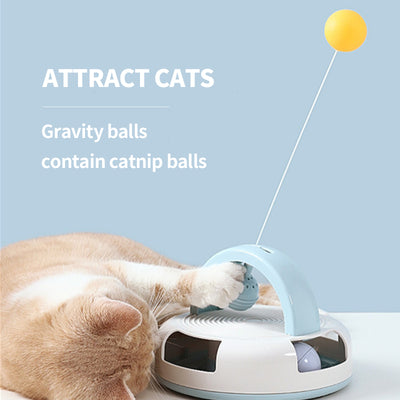 PetTime gravity table tennis cat toy with colorful game board and a hanging catnip ball for feline entertainment.
