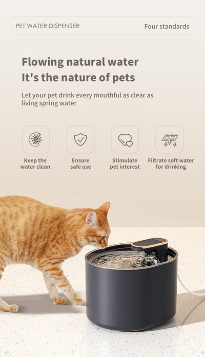 PetTime intelligent pet water dispenser with a transparent water reservoir and modern design for easy hydration.