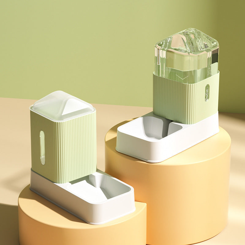 PetTime automatic cat water dispenser and dog feeder showing a sleek, multi-compartment design with water and food containers.