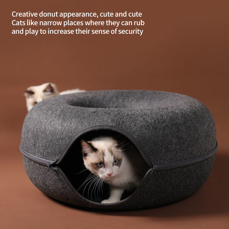 PetTime felt cat nest and donut tunnel for four seasons, cozy and universal pet bed with soft, plush material for cats.