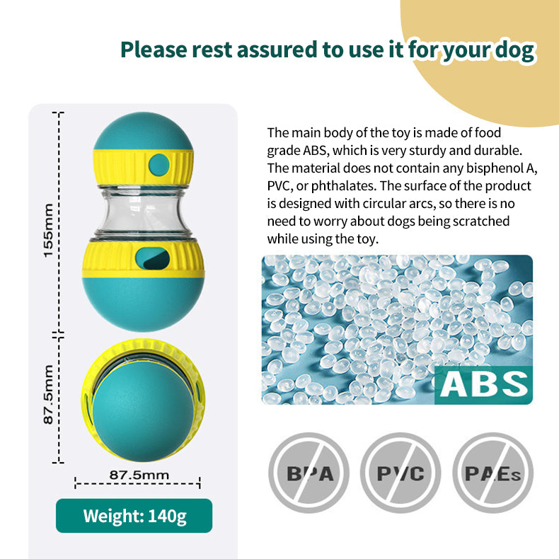 PetTime rolling food training dog toy with compartments for treats, designed to encourage mental stimulation and interactive play.