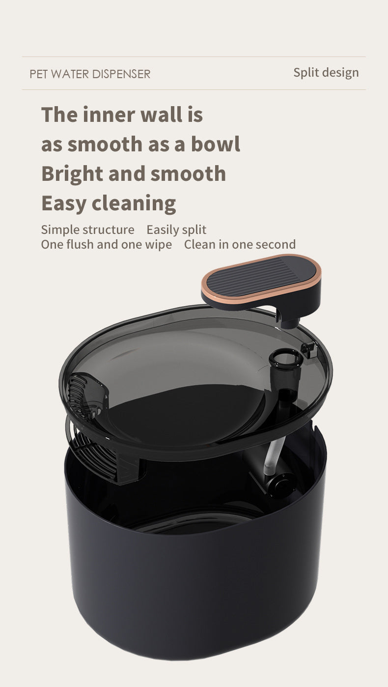 PetTime intelligent pet water dispenser with a sleek design, featuring a transparent water container and easy-access spout.