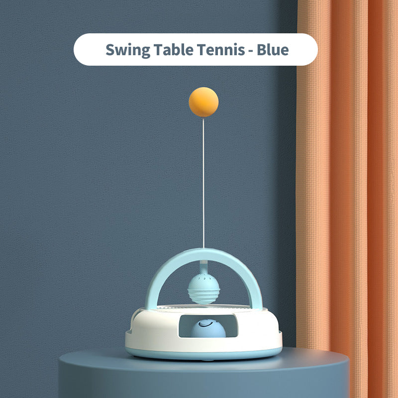 PetTime gravity table tennis cat toy with a colorful ball and catnip, designed to entertain cats with interactive play.