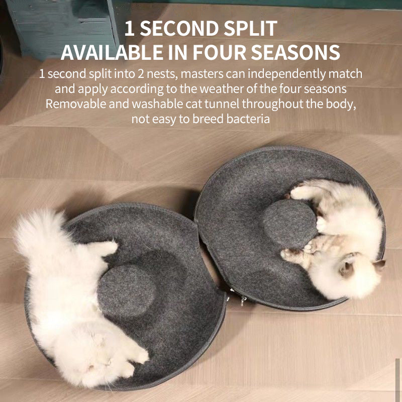 PetTime felt cat nest, four seasons universal donut tunnel, cozy and soft feline hideaway with a round, plush design.