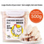 Freeze-dried PetTime chicken snacks for dogs, showing a bowl of crispy, bite-sized chicken pieces in a 500g package.