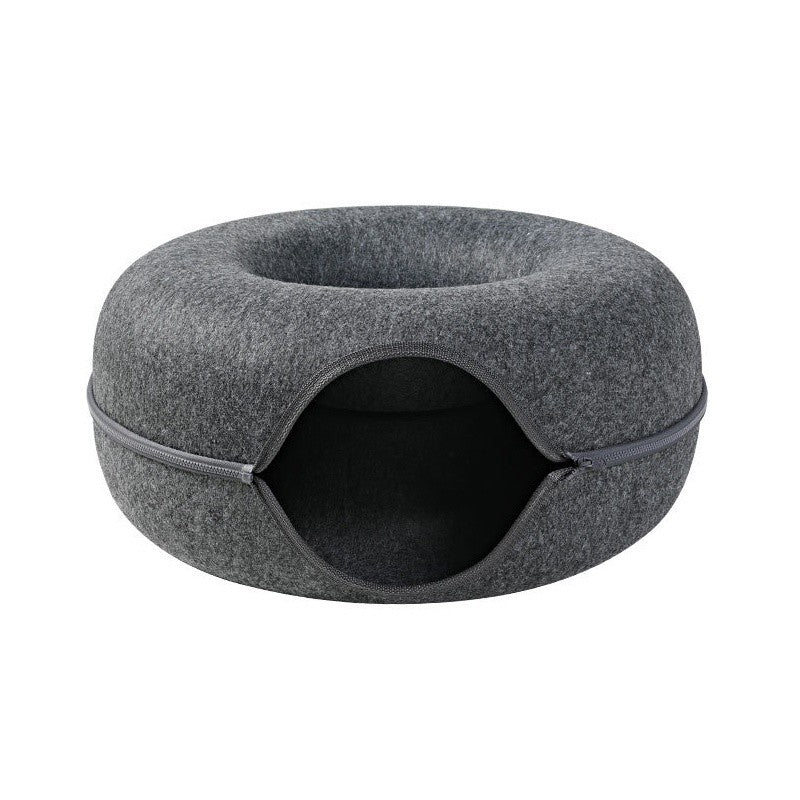 （Pet Time）Felt cat nest four seasons universal donut tunnel removable and washable round semi-enclosed cat nest