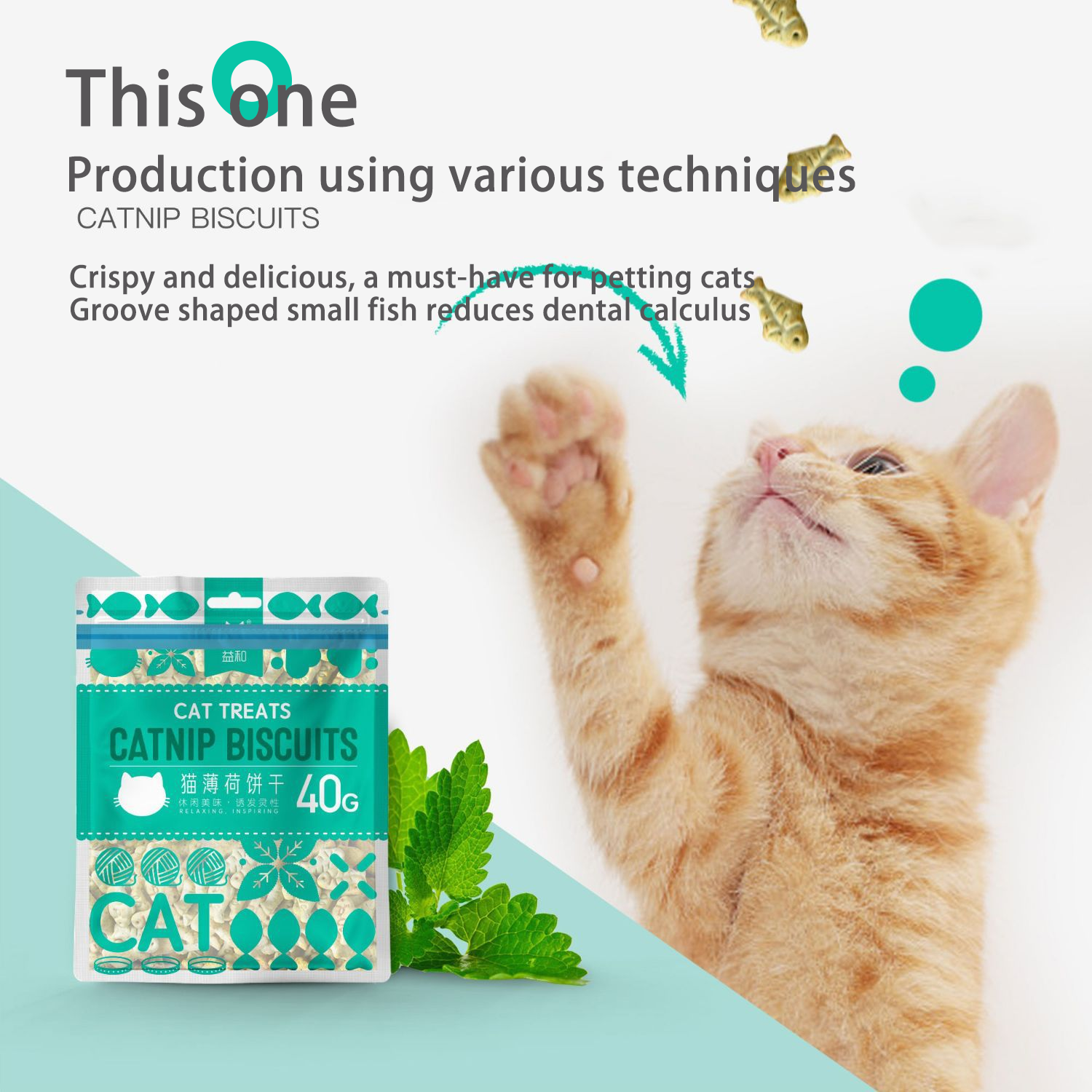PetTime catnip snack cookies and biscuits for cats, showing crispy treats with visible catnip pieces.