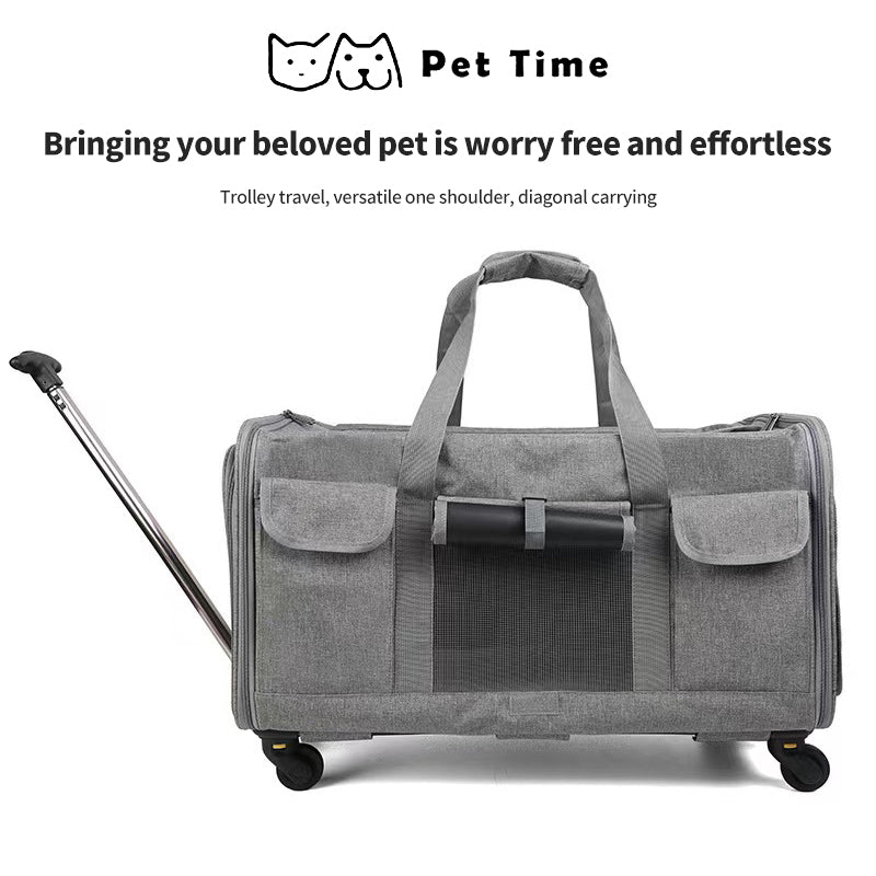 PetTime pet trolley with single shoulder strap, portable crossbody suitcase designed for carrying small pets comfortably.