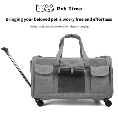 PetTime pet trolley with single shoulder strap, portable crossbody suitcase designed for carrying small pets comfortably.