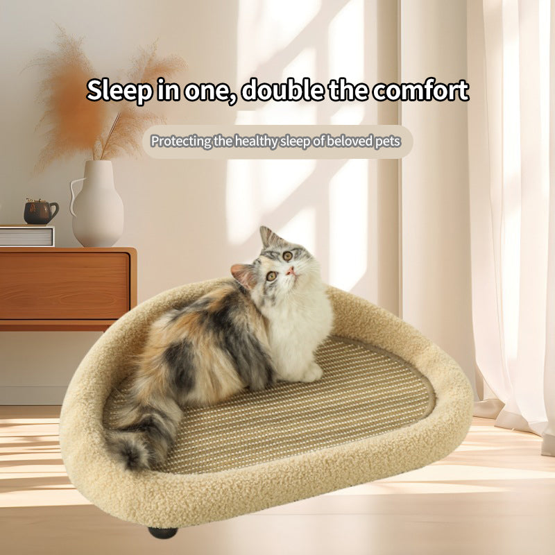 PetTime sisal cat scratching board and bed showing a cozy, natural fiber surface for scratching and resting in a comfortable space.
