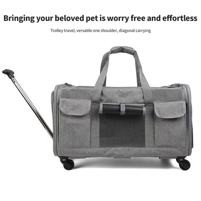 PetTime pet trolley with shoulder strap, portable crossbody suitcase designed for travel and convenience.