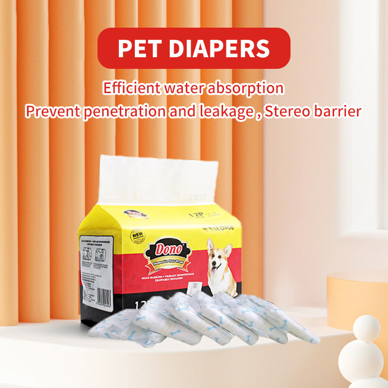 PetTime DONO dog absorbent sanitary pads shown on a clean surface, designed for pet hygiene and incontinence management.