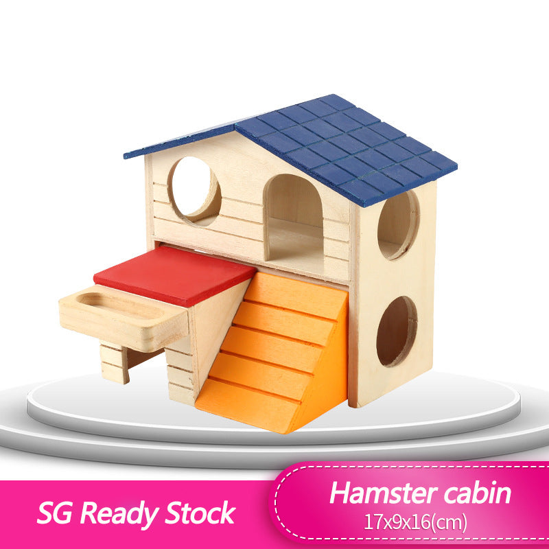 PetTime hamster double decker wooden house with multiple levels and cozy interior, ideal for small pet comfort and play.