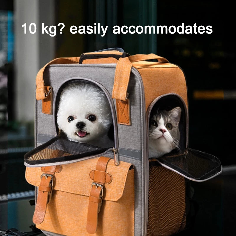 Large-capacity portable pet backpack by PetTime with reflective features, designed for secure and comfortable pet transport.