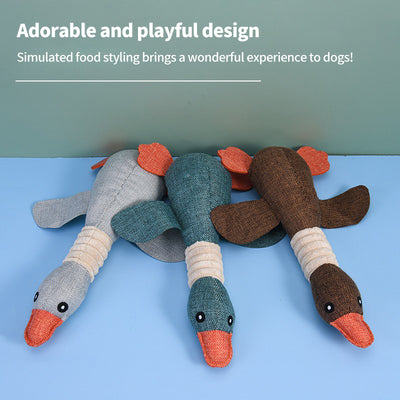 PetTime dog squeaky plush chew toy shaped like a duck, soft and colorful for playful chewing and entertainment.