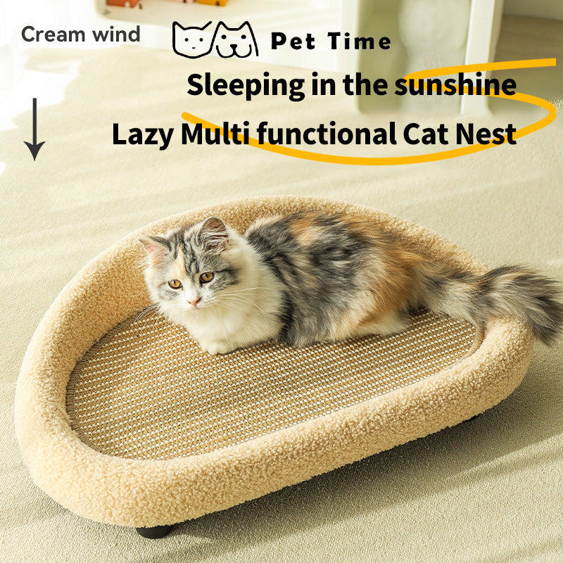 PetTime sisal cat scratching board and cozy cat bed, featuring natural sisal surface and plush fabric for comfortable scratching and resting.