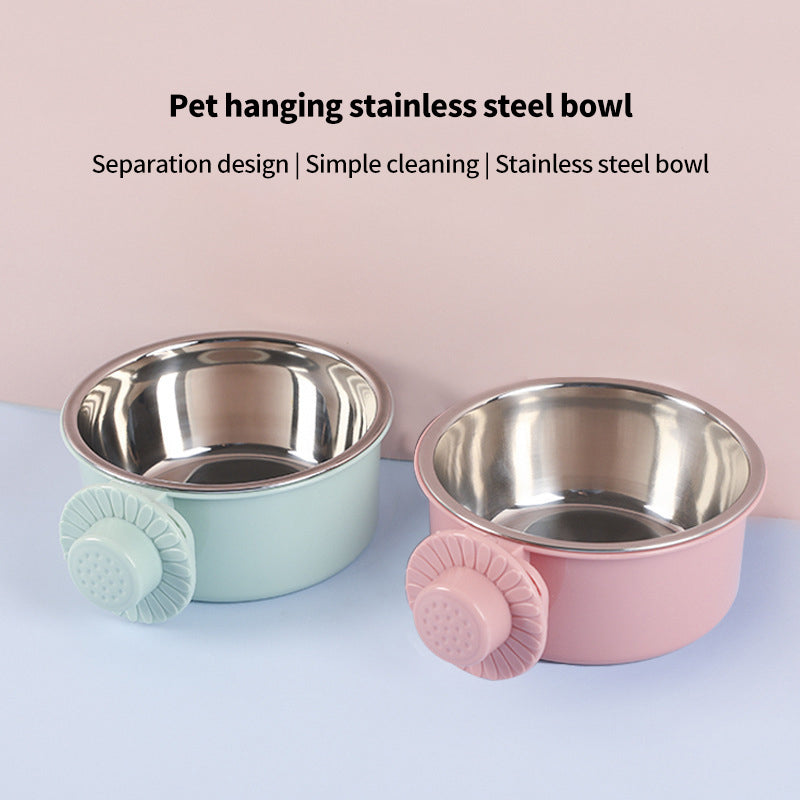 PetTime fixed hanging 2-in-1 anti-overturning pet bowl with stable design and dual compartments for food and water.