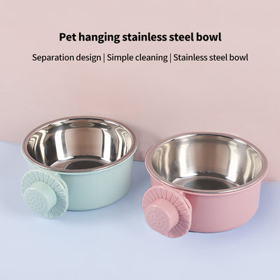 PetTime fixed hanging 2-in-1 anti-overturning pet bowl with stable design and dual compartments for food and water.
