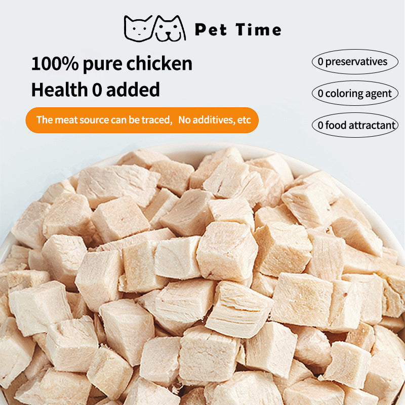 PetTime freeze-dried pet snacks bucket with assorted treats, featuring colorful packaging and a variety of natural dog and cat snacks.