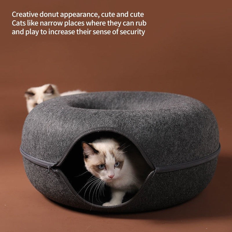 （Pet Time）Felt cat nest four seasons universal donut tunnel removable and washable round semi-enclosed cat nest
