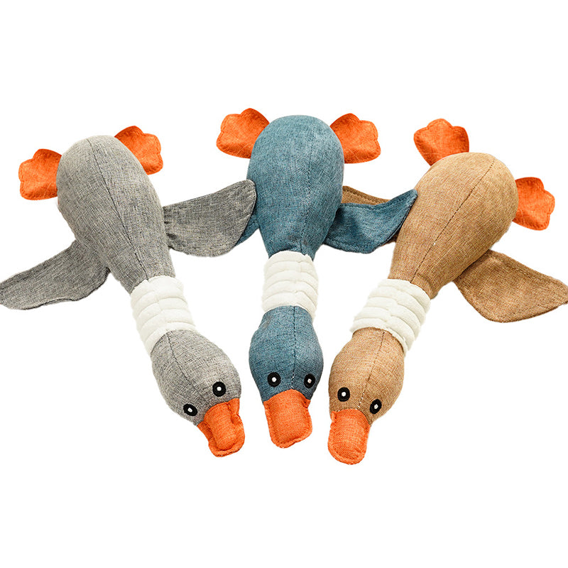 PetTime dog squeaky plush chew toy in duck shape, soft and durable for playful chewing and interactive fun.