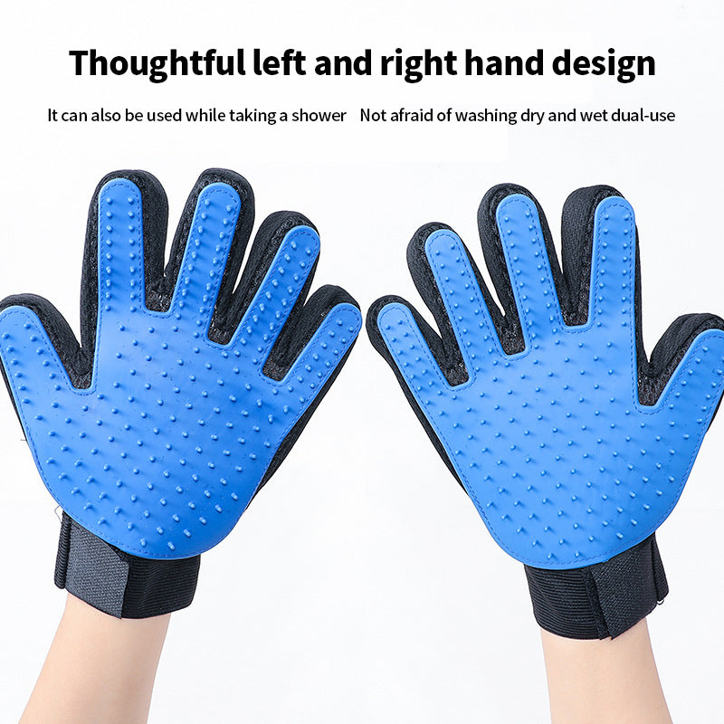 PetTime pet massage shower gloves with soft bristles for gentle grooming and bathing of pets.