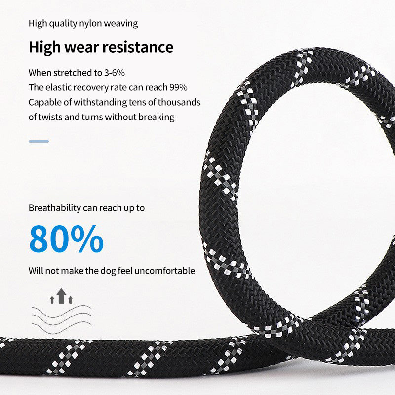 PetTime nylon elastic dog traction rope with handle, suitable for walking and training dogs outdoors.