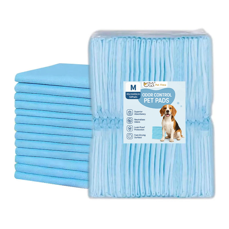 Disposable Pet Training Pads by PetTime, absorbent training pads for puppies and small pets, with a soft surface and leak-proof backing.