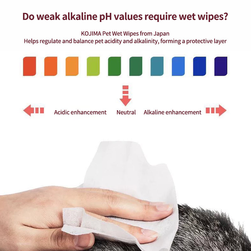 PetTime KOJIMA alcohol-free pet wipes for cleaning pets, showing soft, gentle wipes suitable for quick hygiene care.