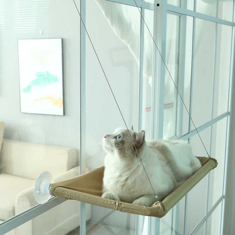 Window mounted PetTime pet nest bed with cozy fabric and secure mounting, suitable for small pets to rest comfortably by the window.