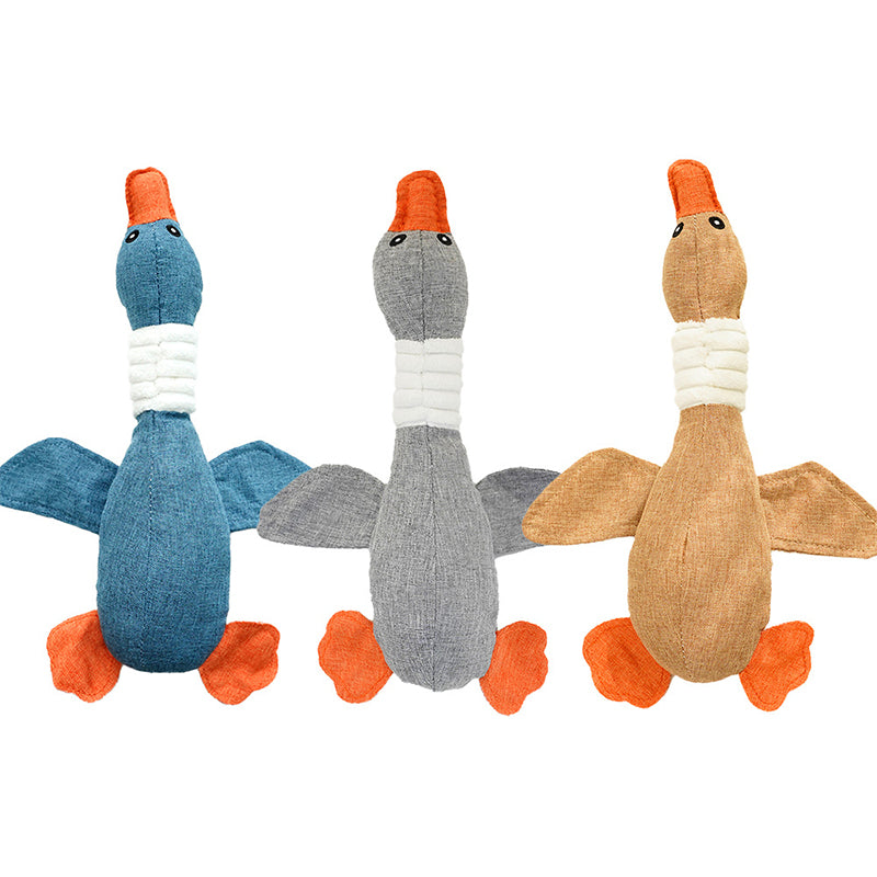 PetTime dog squeaky plush chew toy in duck shape, soft and durable for dogs to play and chew.