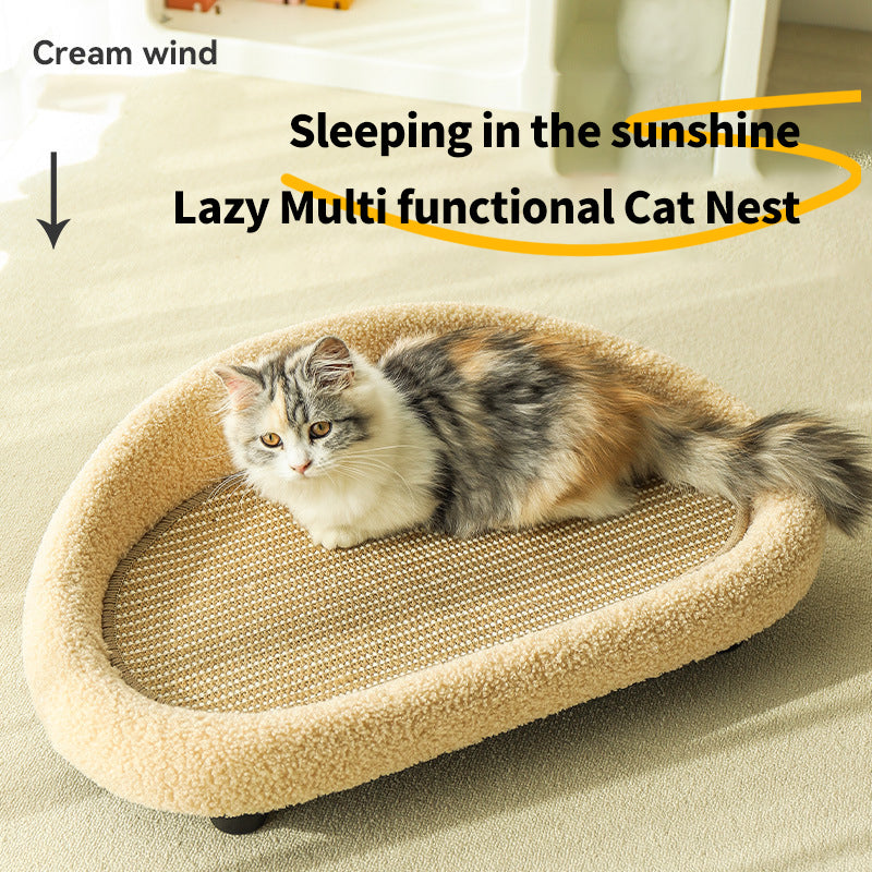 PetTime sisal cat scratching board and bed combo with natural sisal surface and cozy sleeping area for cats.