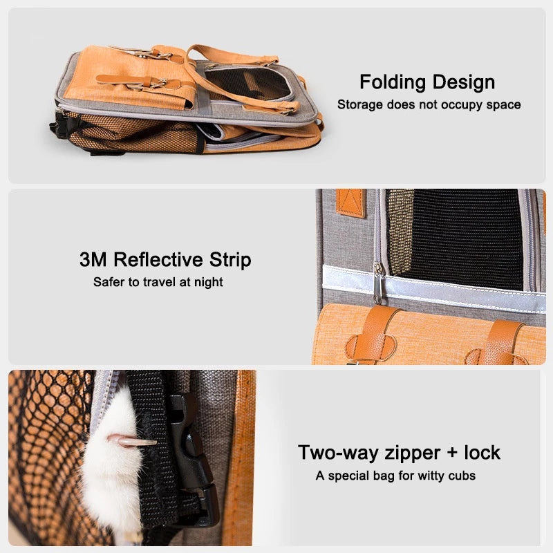 Large-capacity portable pet backpack by PetTime with reflective material, designed for comfortable pet carrying and visibility.
