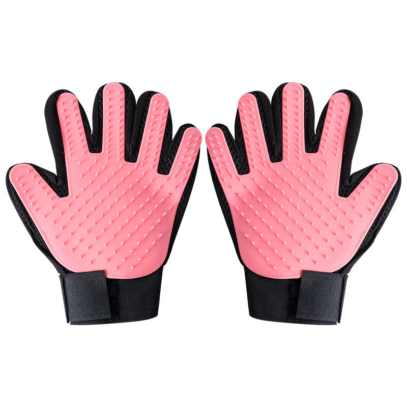 PetTime pet massage shower gloves with soft bristles for gentle bath and grooming of cats and dogs.