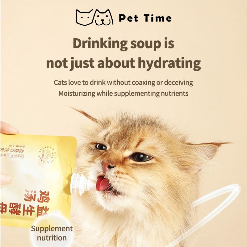 PetTime NEKU Cat Nutritional Chicken Broth pouch showing a colorful, resealable pouch with chicken broth for cats.