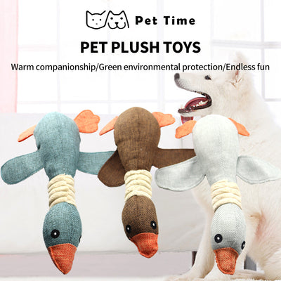 PetTime dog squeaky plush chew toy in duck shape, soft and durable for dogs to play and chew.