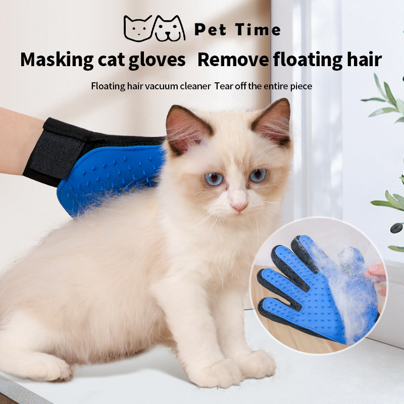 PetTime pet massage shower gloves with textured surface for gentle grooming and bathing of cats and dogs.