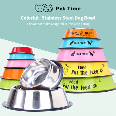 PetTime stainless steel pet bowl with a shiny, durable design, suitable for food or water for dogs and cats.