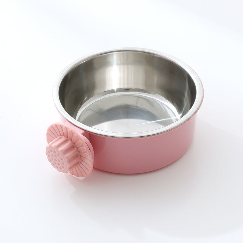 PetTime fixed hanging 2-in-1 anti-overturning pet bowl with dual compartments and secure mounting for stable feeding.