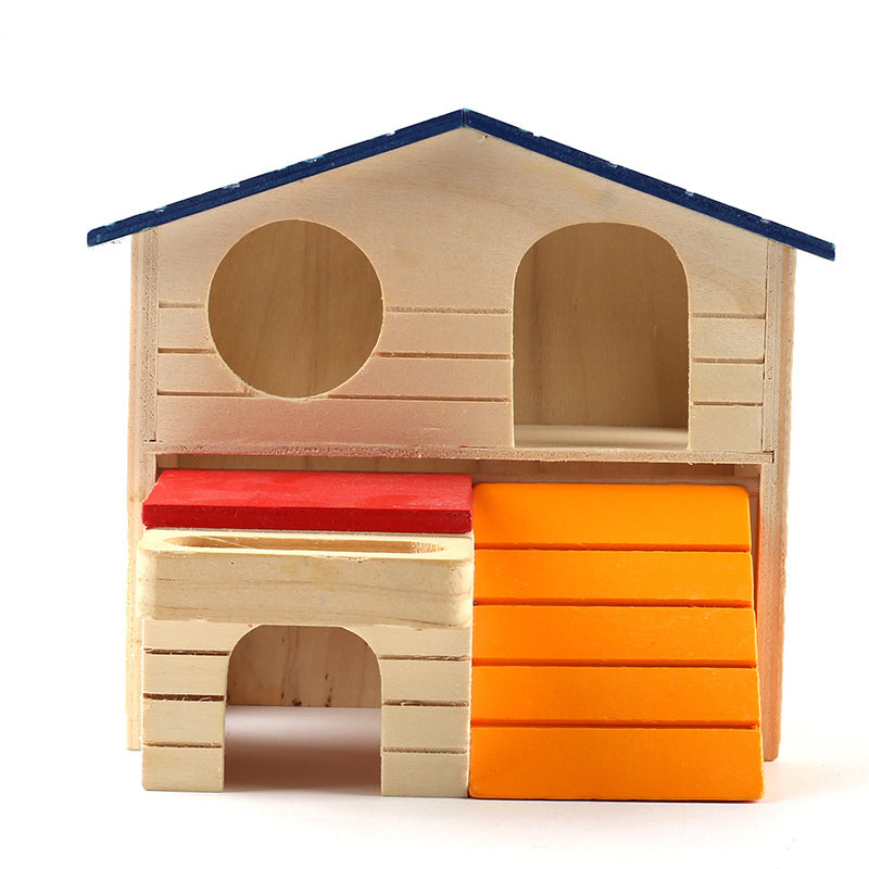 PetTime hamster double decker wooden house with multiple levels and cozy interior for small pets like hamsters.