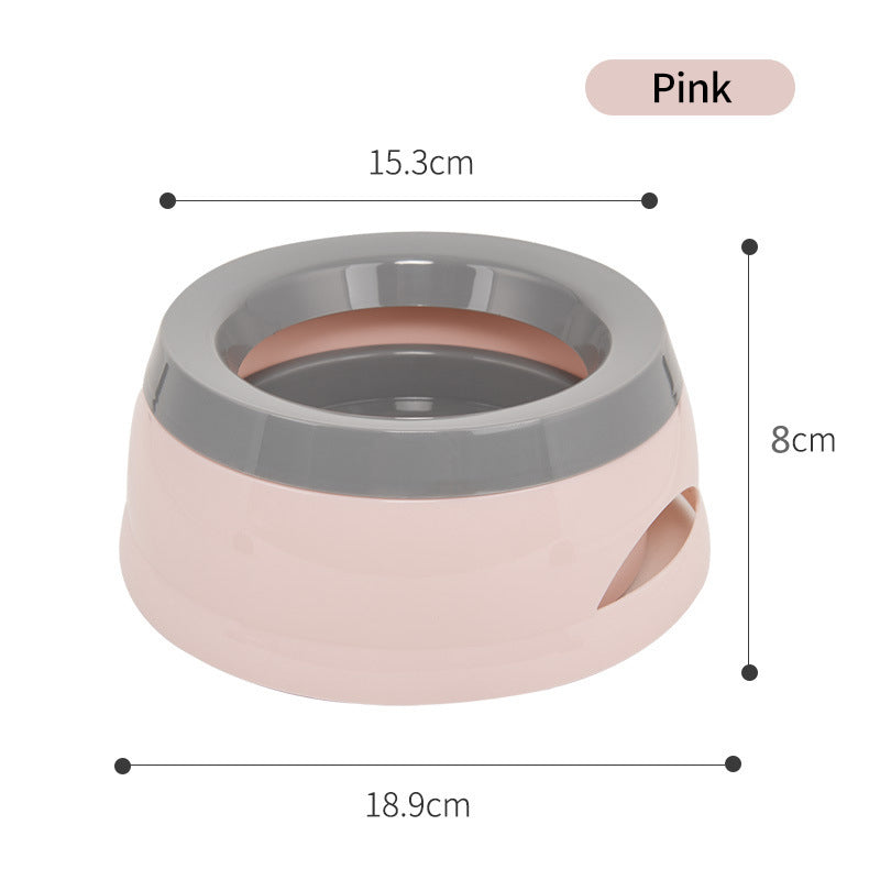 PetTime Meianju pet water bowl with a stainless steel bowl and colorful plastic base on a wooden surface.
