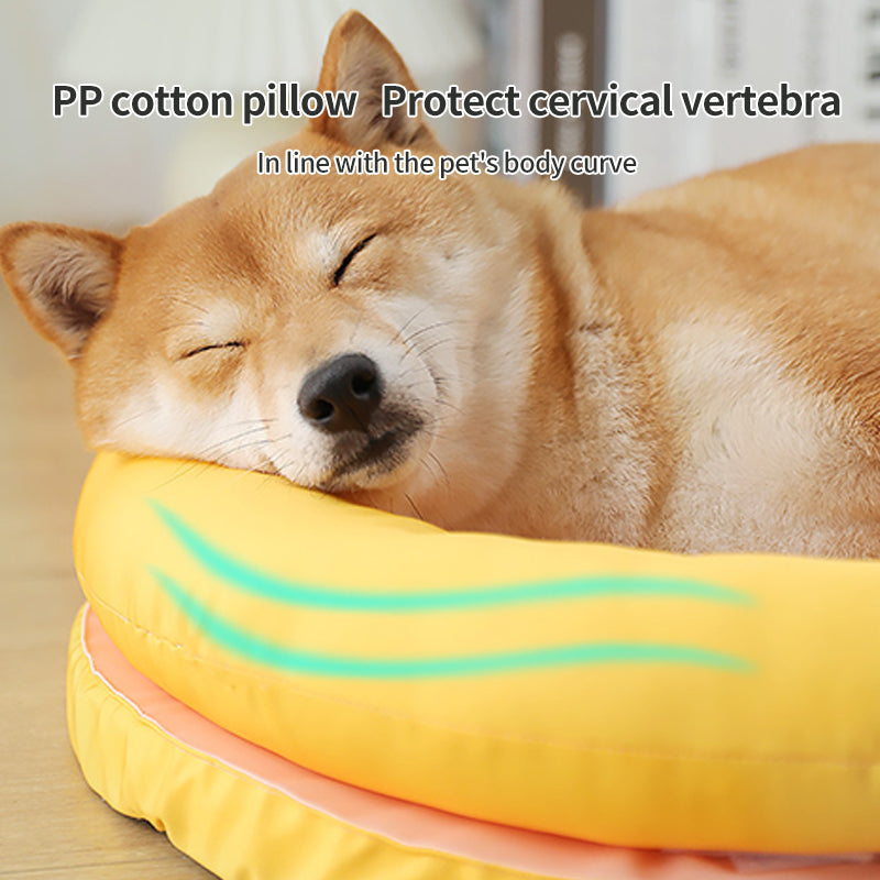 PetTime ice mat cat nest bed with cooling surface and soft fabric interior for comfortable feline relaxation.