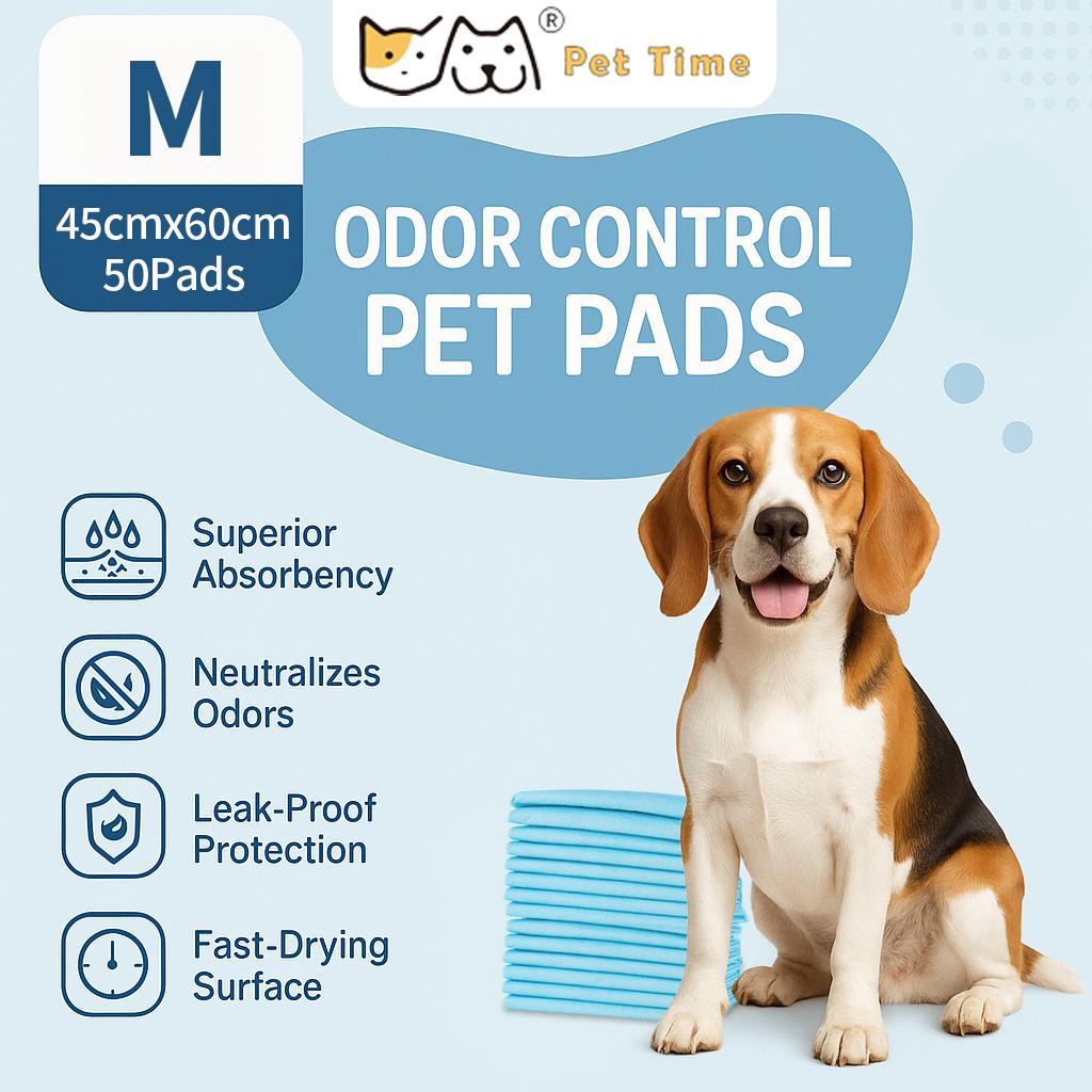 Disposable Pet Training Pads by PetTime, absorbent and leak-proof pads for puppy house training, with a soft top layer.