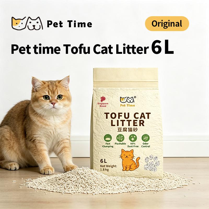PetTime Tofu Cat Litter 1.8kg, low dust deodorising litter for cat houses with natural tofu ingredients.